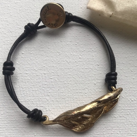 Chloe + Isabel leather bracelet with gold tone feather/leaf accent - Picture 2 of 2